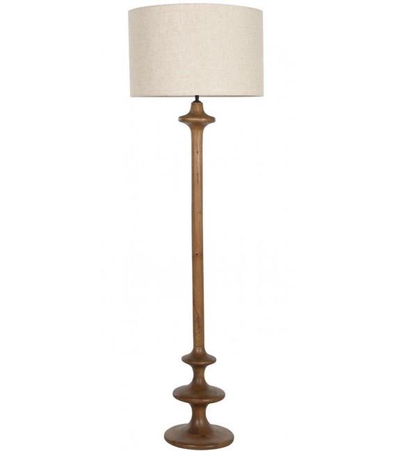 Lámpara de pie colonial en madera de mango y pantalla de algodón. Mdmhogar1