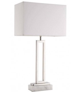 Lámpara de sobremesa en acero, mármol y pantalla de algodón. Mdmhogar