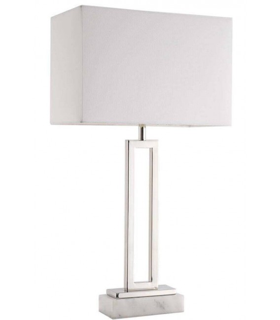 Lámpara de sobremesa en acero, mármol y pantalla de algodón. Mdmhogar