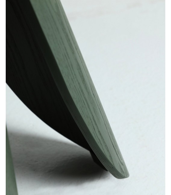 Mesa redonda de fresno, acabado verde musgo, diseño boho chic. Mdmhogar1