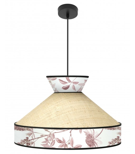 Lámpara de techo grande en ratán y textil, estilo oriental chic. Mdmhogar