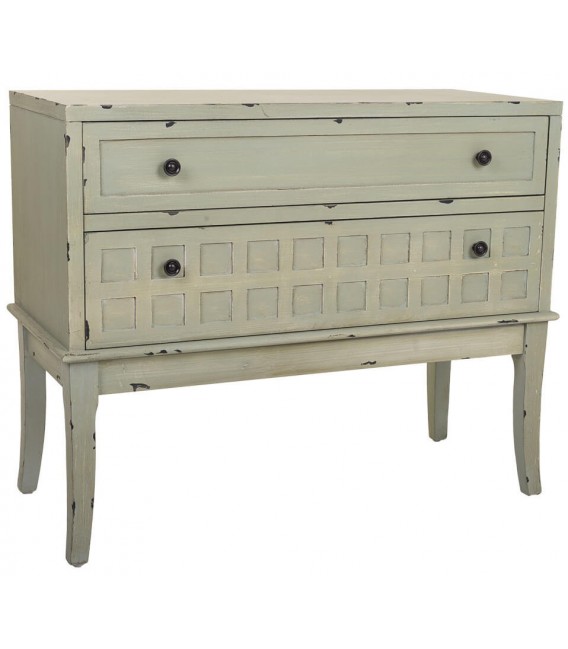 Cómoda de madera verde musgo, 2 cajones, estilo boho vintage. Mdmhogar