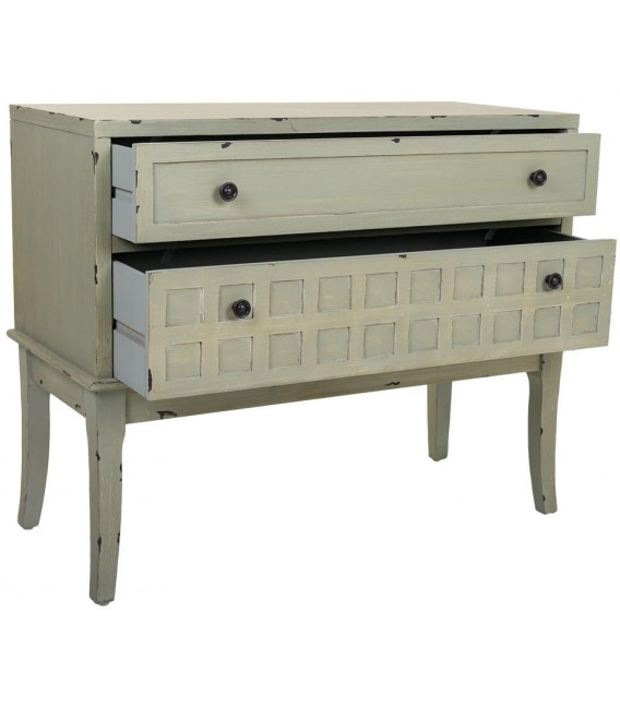 Cómoda de madera verde musgo, 2 cajones, estilo boho vintage. Mdmhogar2