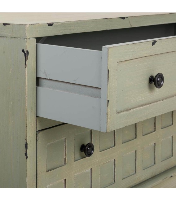 Cómoda de madera verde musgo, 2 cajones, estilo boho vintage. Mdmhogar3