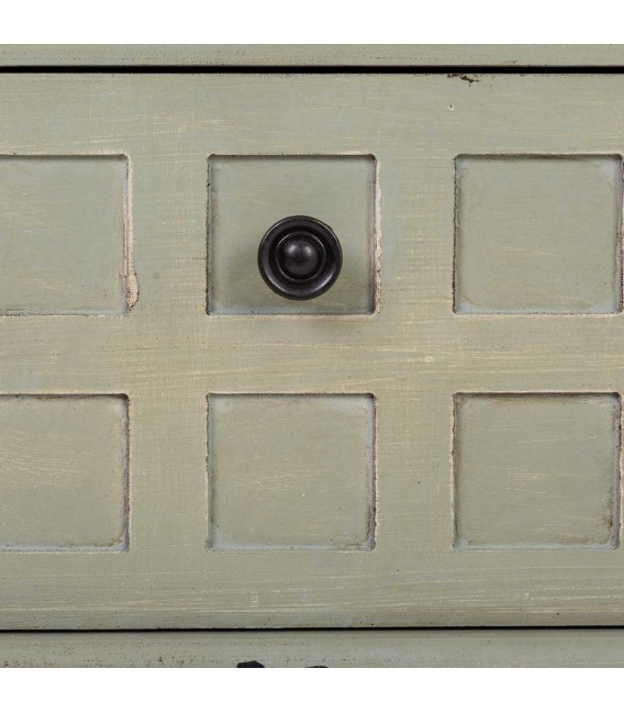 Cómoda de madera verde musgo, 2 cajones, estilo boho vintage. Mdmhogar5