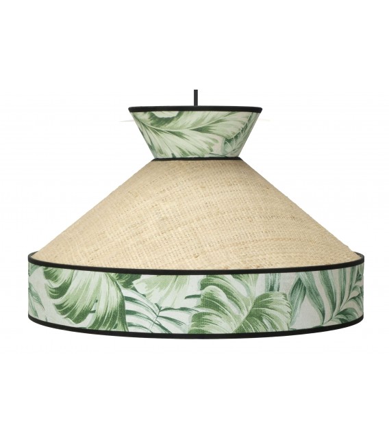 Lámpara de techo grande en ratán y tela. Estilo oriental chic. Mdmhogar1