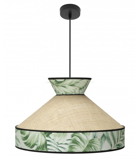 Lámpara de techo grande en ratán y tela. Estilo oriental chic. Mdmhogar