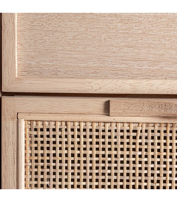 Mesita de noche en madera y ratán natural con 3 cajones. Mdmhogar4