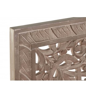 Cabecero de madera tallada natural con patina blanca. Estilo étnico. Mdmhogar1
