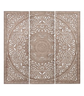 Cabecero de madera tallada natural con patina blanca. Estilo étnico. Mdmhogar