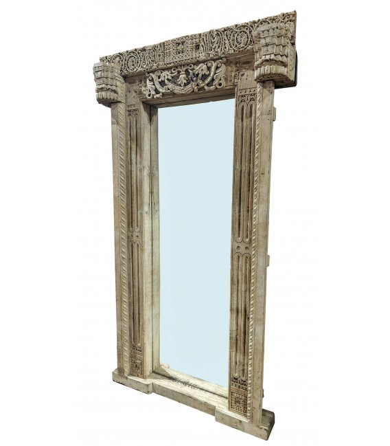 Espejo vestidor XXL en madera de teca tallada. Pieza única. Mdmhogar1