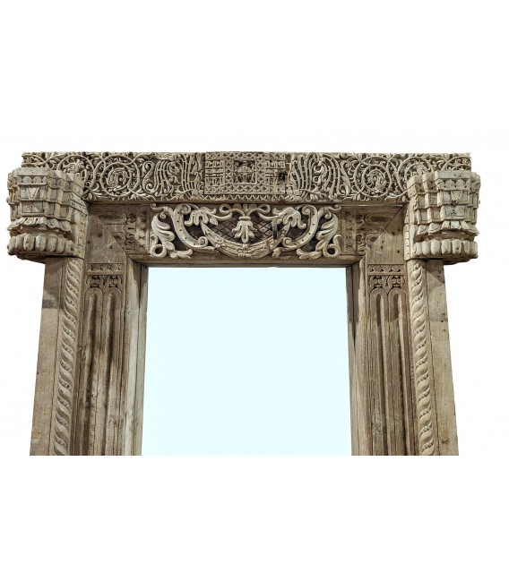 Espejo vestidor XXL en madera de teca tallada. Pieza única. Mdmhogar2