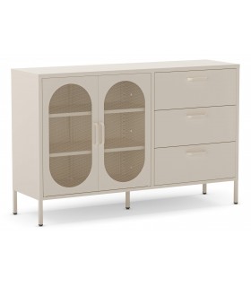 Aparador vintage de metal crema con 2 puertas y 3 cajones. Mdmhogar1