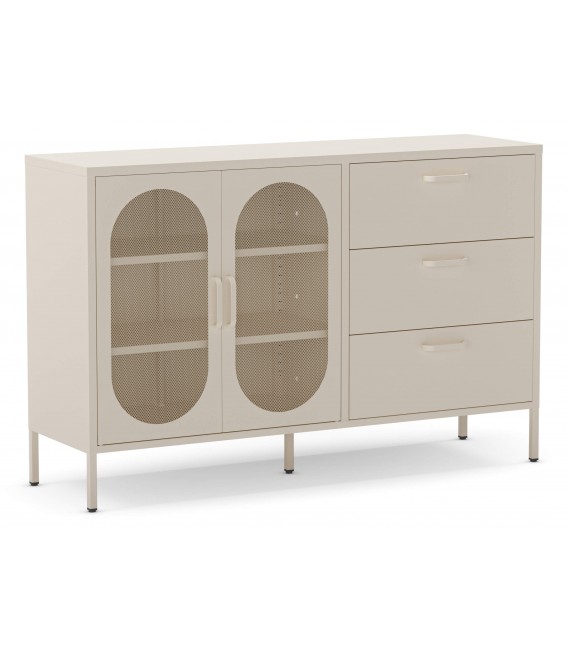 Aparador vintage de metal crema con 2 puertas y 3 cajones. Mdmhogar1
