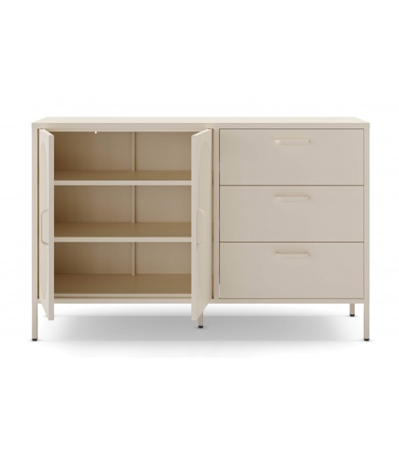Aparador vintage de metal crema con 2 puertas y 3 cajones. Mdmhogar2