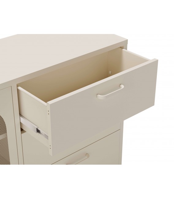 Aparador vintage de metal crema con 2 puertas y 3 cajones. Mdmhogar4