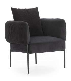 Butaca moderna en pana y chenilla negra con patas de metal negro. Mdmhogar