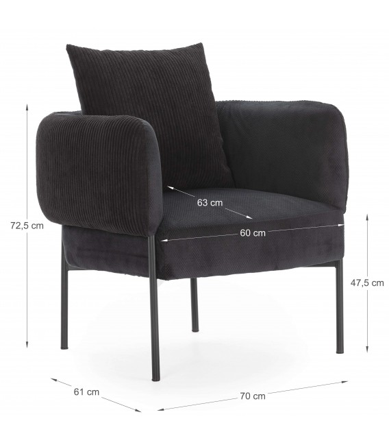 Butaca moderna en pana y chenilla negra con patas de metal negro. Mdmhogar6