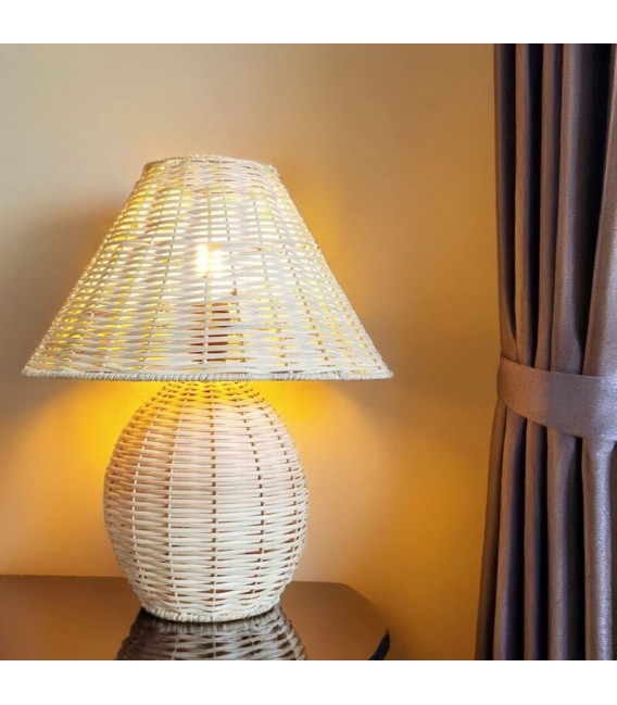 Lámpara de sobremesa de ratán natural trenzado, estilo colonial Mdmhogar1