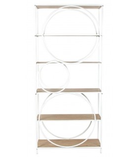 Estantería boho chic de madera natural y metal blanco con aros Mdmhogar