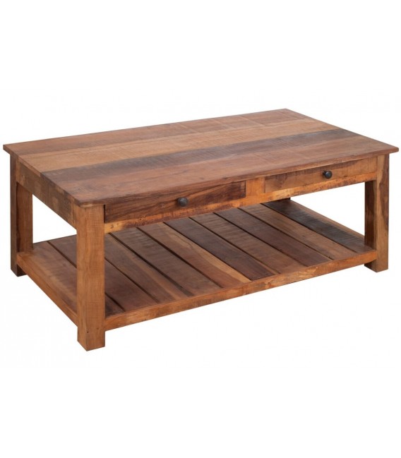 Mesa de centro colonial en madera maciza de mango con cajones Mdmhogar