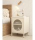 Mesita de noche vintage en metal crema con puerta de rejilla Mdmhogar