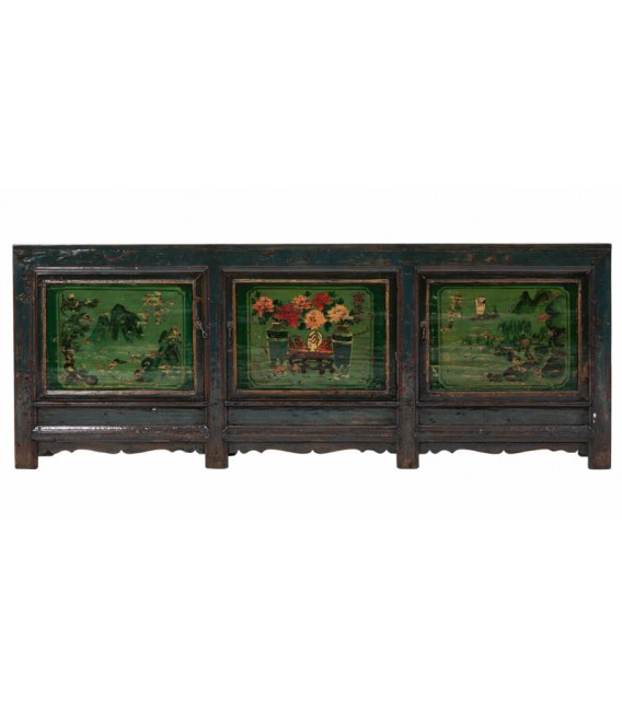 Aparador oriental antiguo decorado a mano con puertas ilustradas. Mdmhogar1