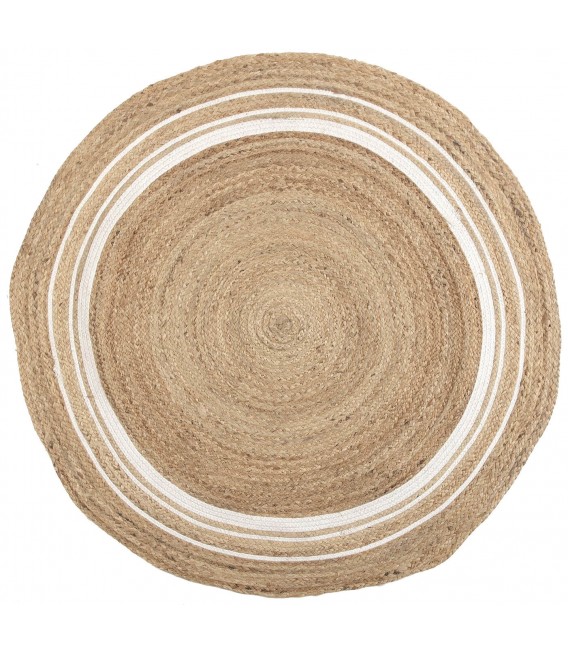 Alfombra redonda de yute y algodón trenzada a mano, natural. Mdmhogar