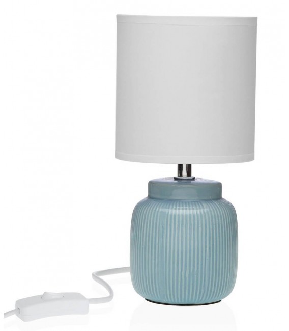 Lámpara de sobremesa pequeña azul y blanca, diseño moderno. Mdmhogar