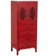 Armario alacena rojo con calados orientales y 4 cajones únicos. Mdmhogar