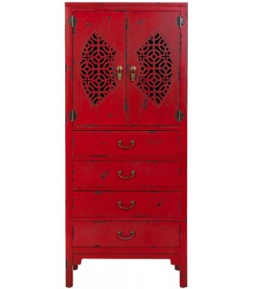 Armario alacena rojo con calados orientales y 4 cajones únicos. Mdmhogar1
