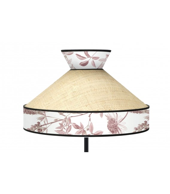 Lámpara de pie con pantalla de ratán y textil floral oriental. Mdmhogar1