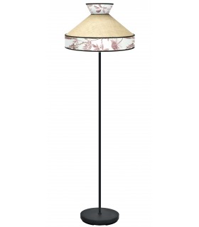 Lámpara de pie con pantalla de ratán y textil floral oriental. Mdmhogar