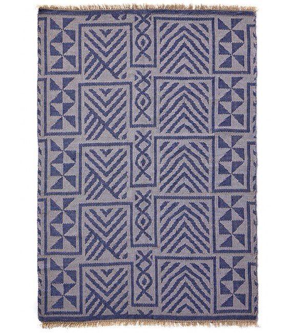 Alfombra grande colonial azul/beige apta para exterior e interior. Mdmhogar1