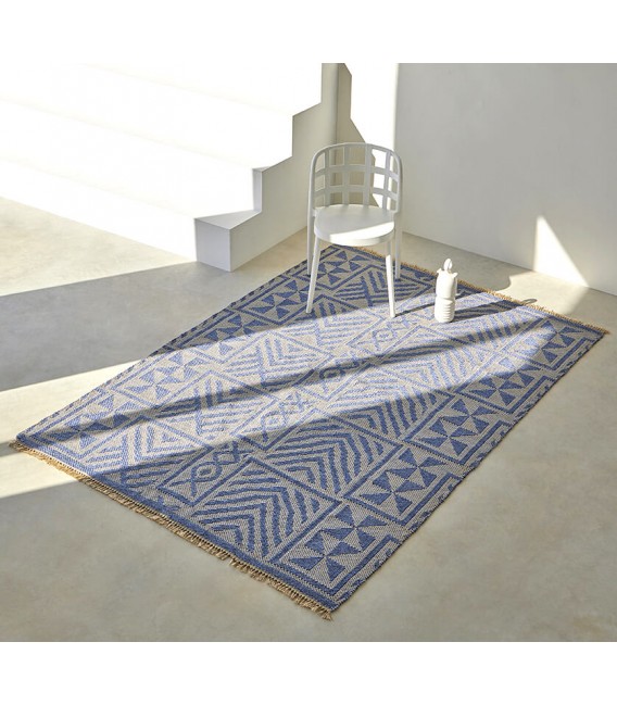 Alfombra grande colonial azul/beige apta para exterior e interior. Mdmhogar