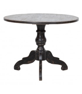 Mesa comedor redonda clásica de pino macizo decapado negro Mdmhogar