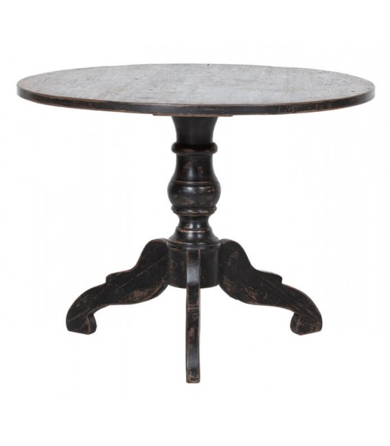 Mesa comedor redonda clásica de pino macizo decapado negro Mdmhogar