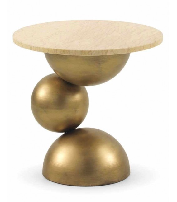 Mesita auxiliar art decó en mármol crema y metal dorado envejecido. Mdmhogar