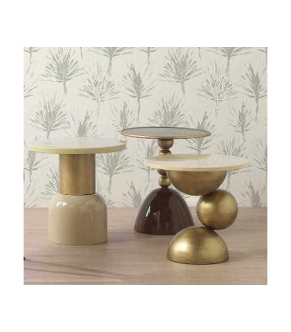 Mesita auxiliar art decó en mármol crema y metal dorado envejecido. Mdmhogar2