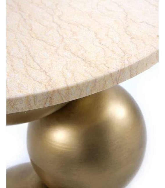 Mesita auxiliar art decó en mármol crema y metal dorado envejecido. Mdmhogar1