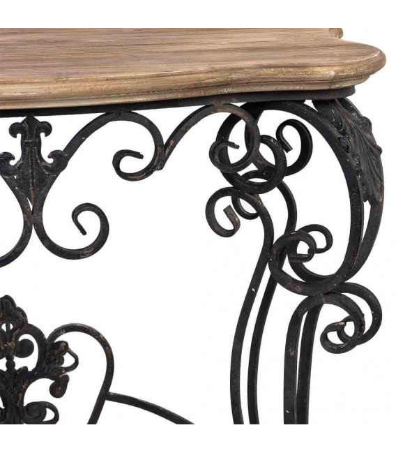 Consola de entrada vintage con hierro forjado negro y madera natural. Mdmhogar3