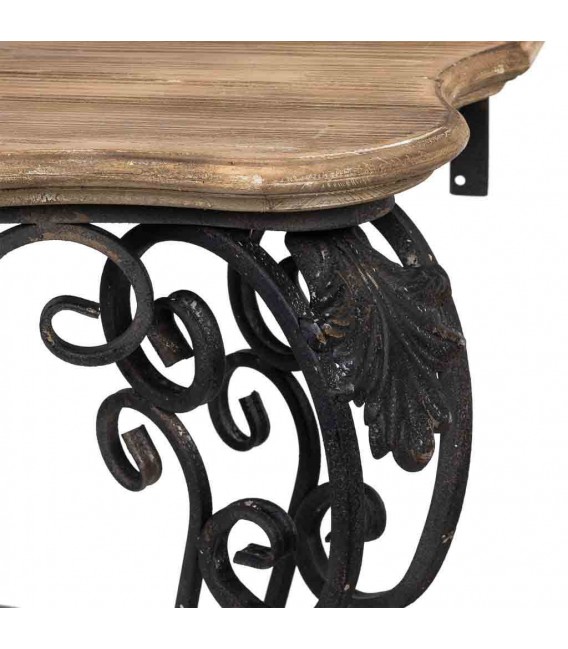 Consola de entrada vintage con hierro forjado negro y madera natural. Mdmhogar4