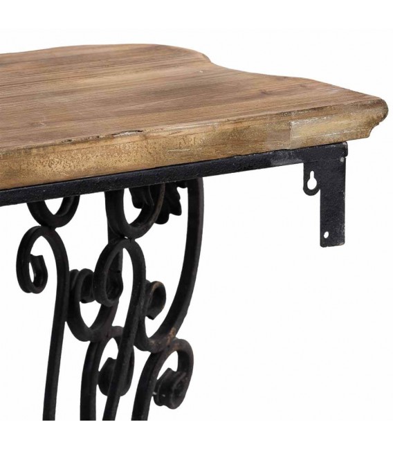 Consola de entrada vintage con hierro forjado negro y madera natural. Mdmhogar5