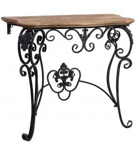 Consola de entrada vintage con hierro forjado negro y madera natural. Mdmhogar