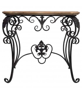 Consola de entrada vintage con hierro forjado negro y madera natural. Mdmhogar1