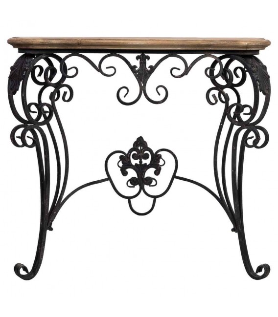Consola de entrada vintage con hierro forjado negro y madera natural. Mdmhogar1