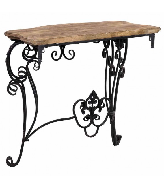 Consola de entrada vintage con hierro forjado negro y madera natural. Mdmhogar2