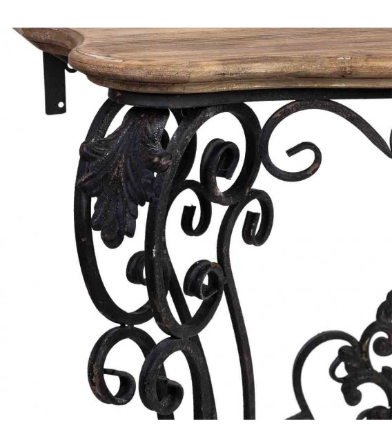 Consola de entrada vintage con hierro forjado negro y madera natural. Mdmhogar