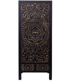 Armario alacena oriental negro y oro con talla artesanal y cajones Mdmhogar1