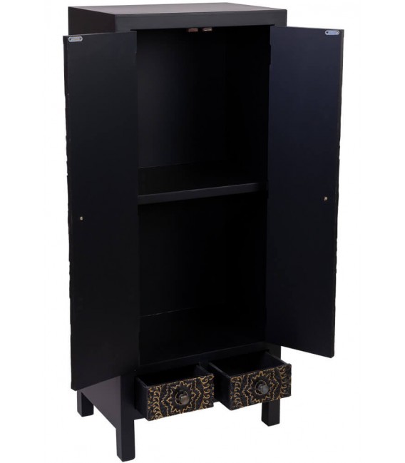Armario alacena oriental negro y oro con talla artesanal y cajones Mdmhogar2